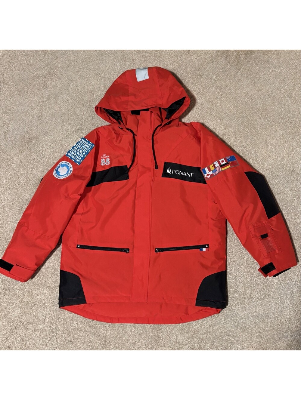 PONANT 88 Jacket Mens Small Red Antarctica Polar Expedition Hooded Parka Coat